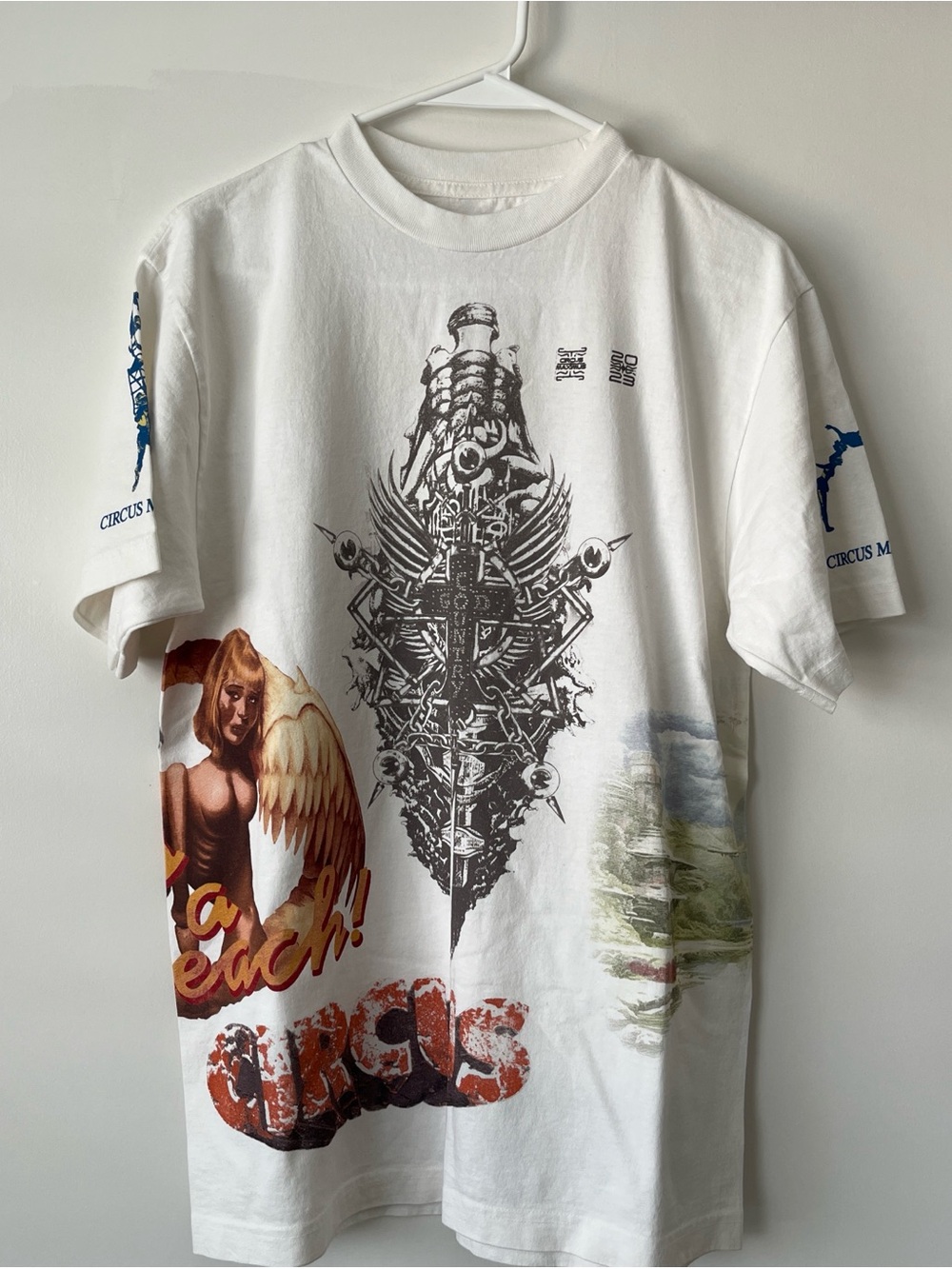(SOLD) Travis Scott Graphic White Short Sleeve Tee with Multicolor Prints